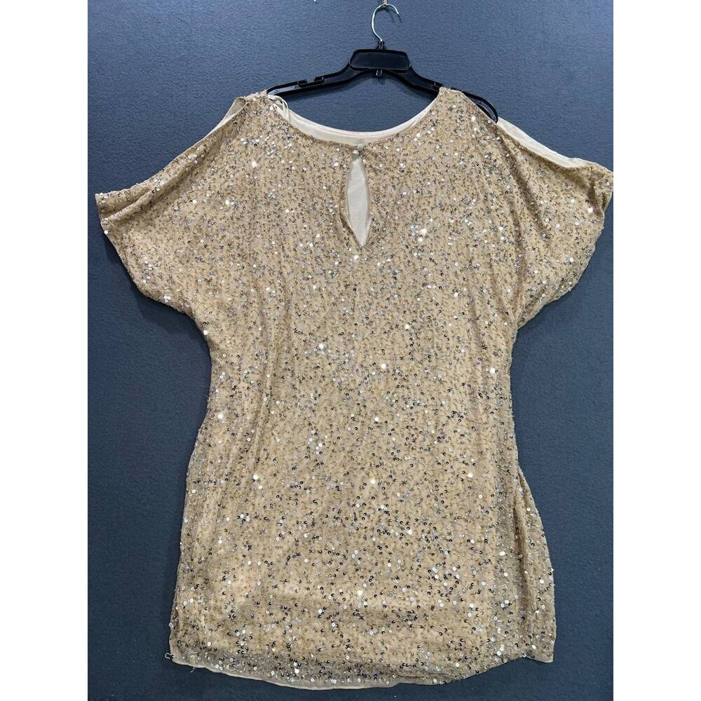 Aidan Mattox Gold Sequin Silk Dolman Cold Shoulder Cocktail Dress 16 A008915 - Picture 4 of 9